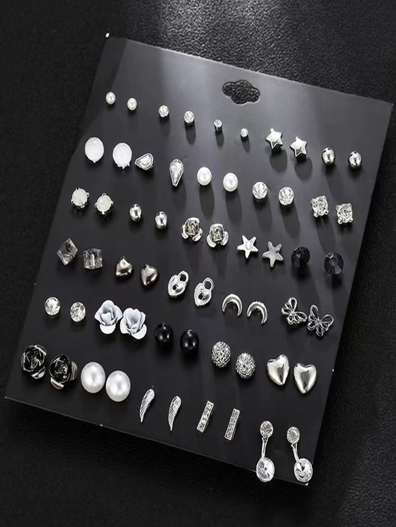 30pairs Cubic Zirconia & Star Decor Stud Earrings