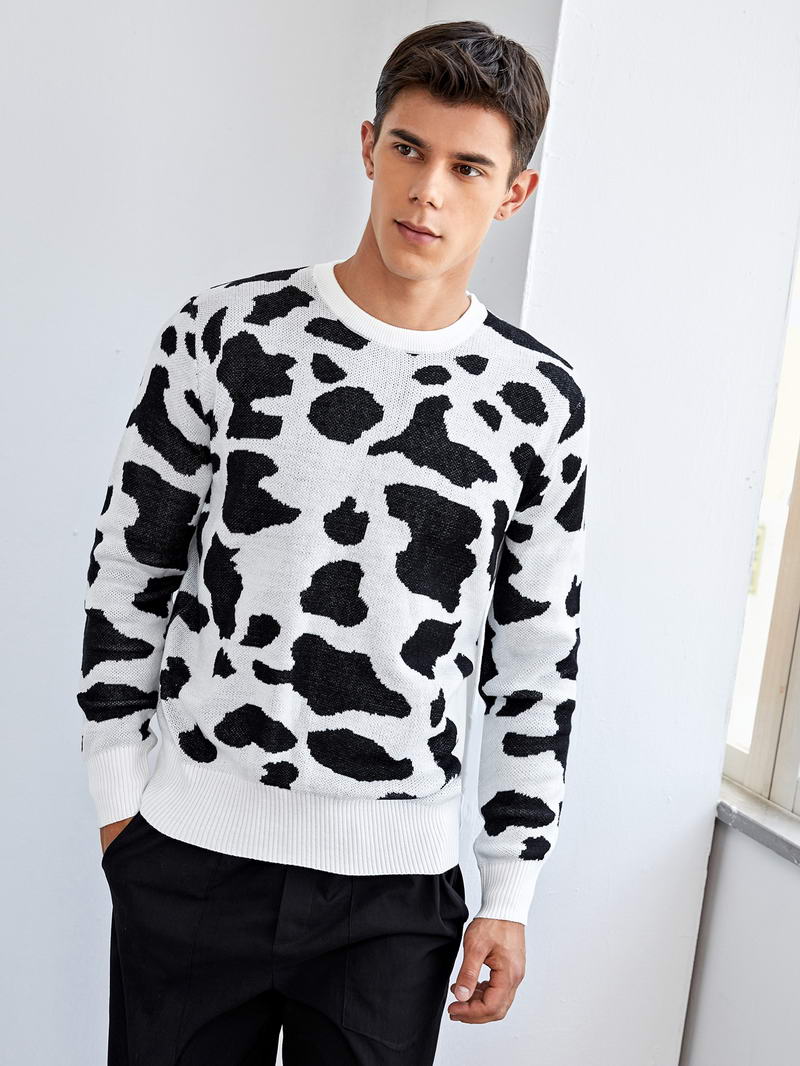 Men Cow Pattern Sweater