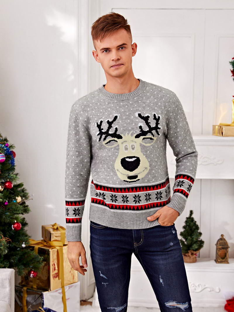 Men Christmas Reindeer Graphic Jumper