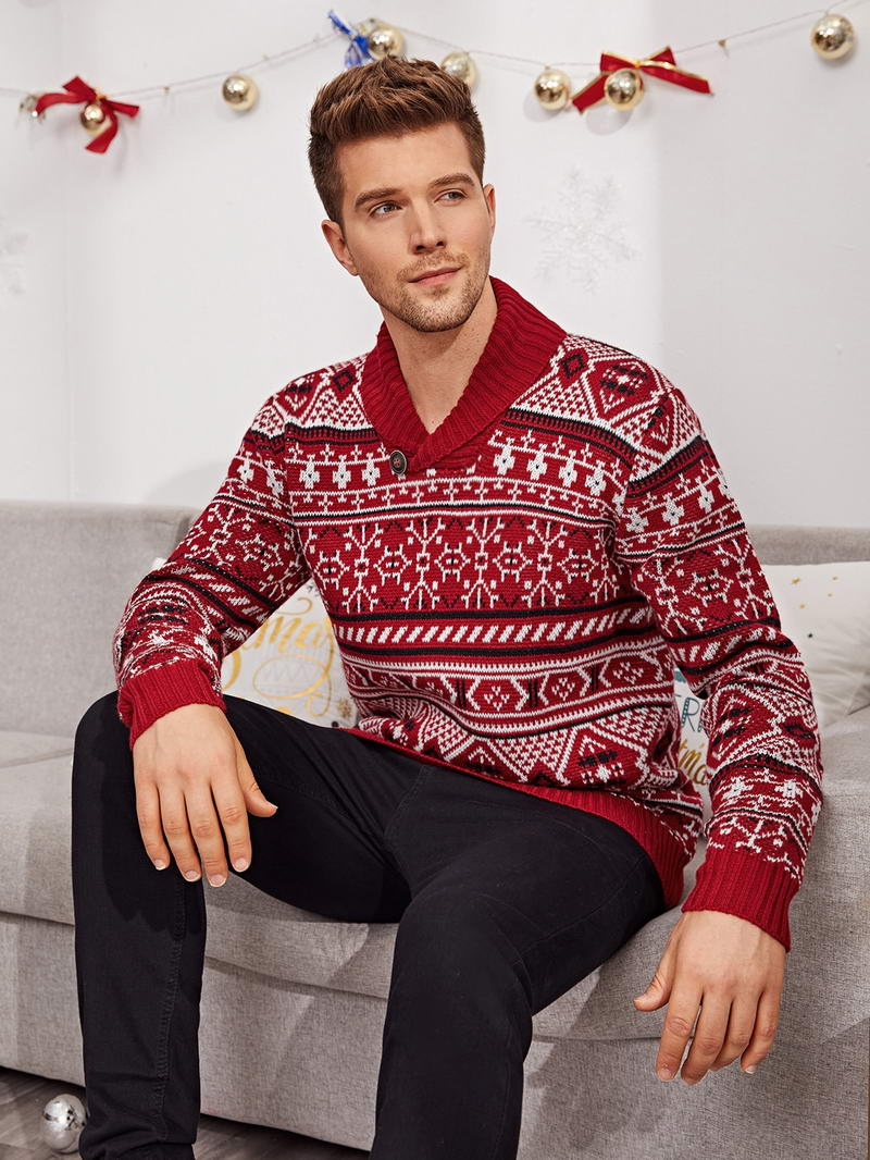 Men Button Detail Christmas Sweater